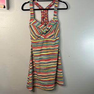 ATHLETA SWIM DRESS SALINA STRIPE CROSS BACK